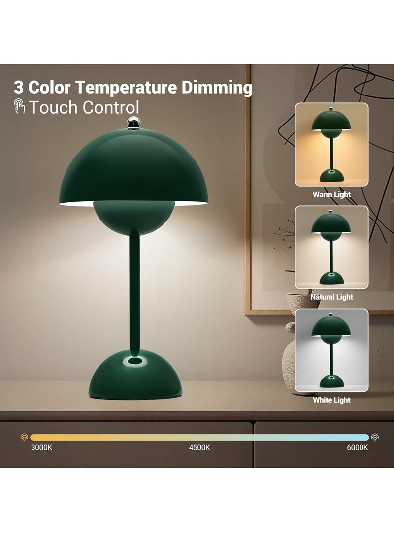 Flower Pot Cordless Table Lamp, 1200mAh Battery Mushroom Table Lamp, Portable Garden Table Lamp, Bedside Table Small Rechargeable Lamp, Dimmable Touch Bedroom Lamp, Suitable for Indoor and Outdoor (Green) - Image 3