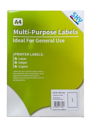 SKY A4 Sticker Paper 100 Sheets White- Multi Purpose Labels suitable for inkjet and Laser printers - pzsku/Z94A8F9A15E042E127FEDZ/45/_/1659716876/7a9df3aa-39ec-418e-9f4b-c9ef1d5c1d32