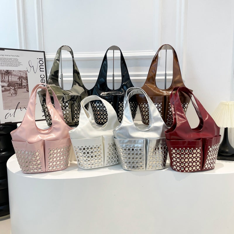 Personalized Polka Dot Rivet Tote Bag For Women 2025 Motorcycle Versatile Gothic Style Single Shoulder Armpit Bag Trendy - Image 5