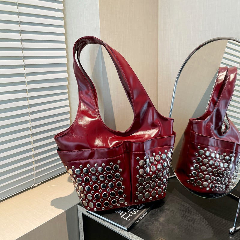 Personalized Polka Dot Rivet Tote Bag For Women 2025 Motorcycle Versatile Gothic Style Single Shoulder Armpit Bag Trendy - Image 3