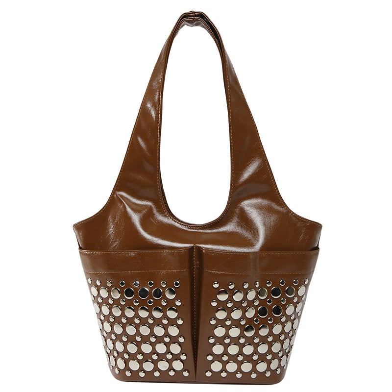 Personalized Polka Dot Rivet Tote Bag For Women 2025 Motorcycle Versatile Gothic Style Single Shoulder Armpit Bag Trendy - Image 1