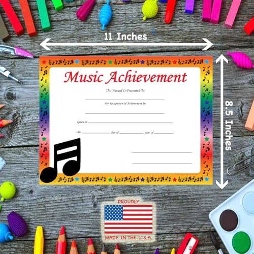 SHAPES ETC. 30 pcs Music Achievement Recognition Certificates 11in x 8.5in Academic Recognition Music Teachers School Certificate Musicians Musical Award Kids Awards Band Achievements Made in The USA - Image 3