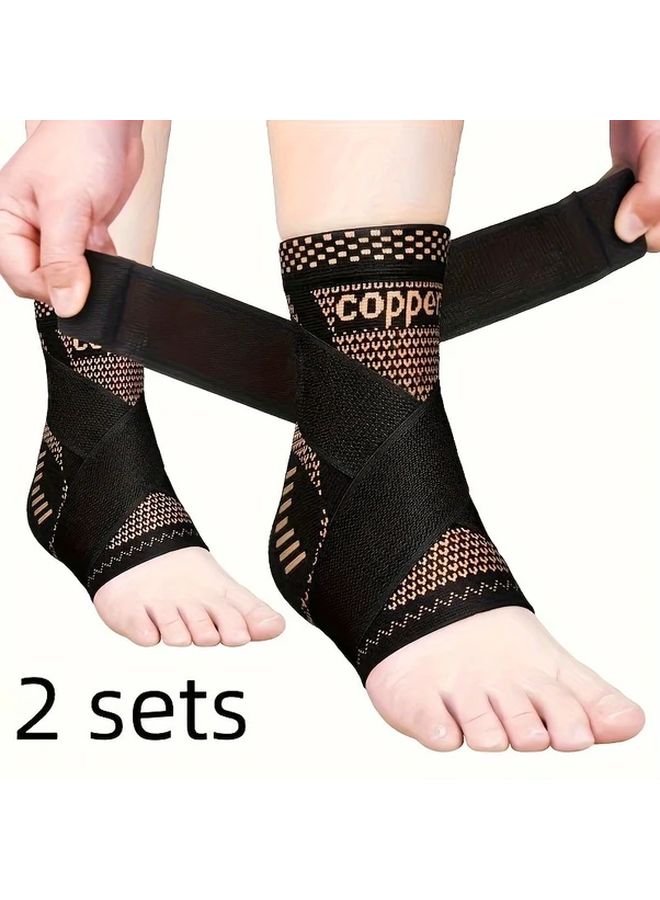 2 Sets Adjustable Copper Ankle Braces High Elasticity Breathable Nylon Compression Support - Image 1