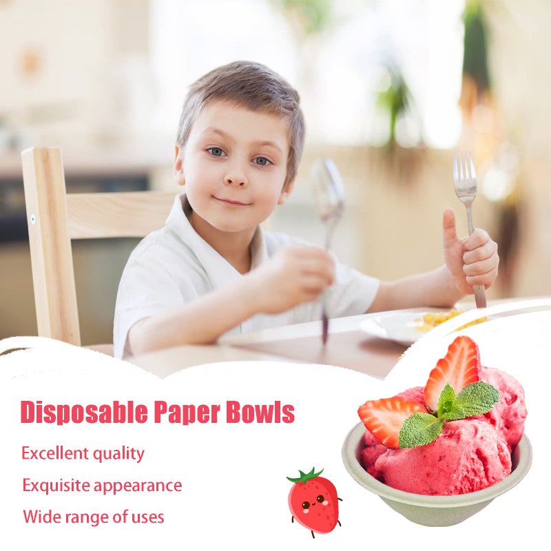 Zddaoole 100 Pack 8oz Compostable Paper Bowls,Heavy-Duty Disposable Natural Bagasse Bowls,Biodegradable Soup Bowls,Eco-Friendly,Heat Resistant,for Ice Cream,Salad,Soup,Snack,Dessert,Pasta,Hot or Cold Use - Image 5