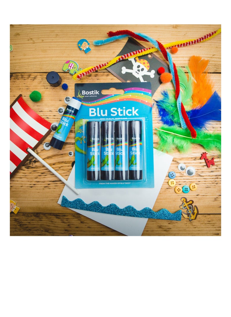 Bostik Bostik Blu Stick Glue Sticks, Goes on Blue, Dries Clear, Solvent Free, Washable, 4 x 8g sticks  - Image 2