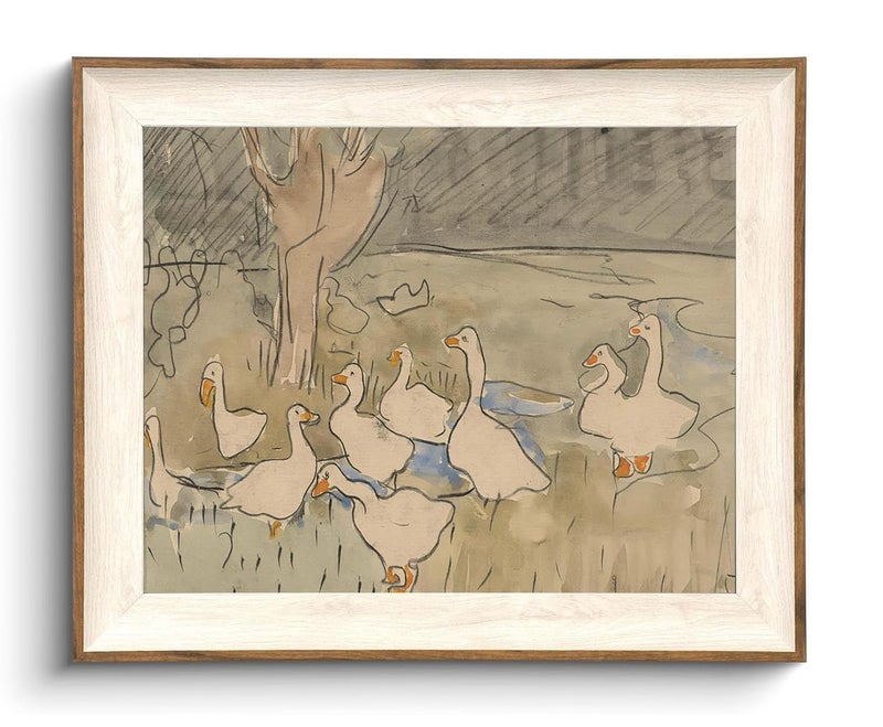 KISSFOX Framed Wall Art Vintage Wall Decor Ducks Canvas Art Animal Pictures Country Farmhouse Paintings Artwork For Living Room Bedroom Bathroom Kitchen - Image 1