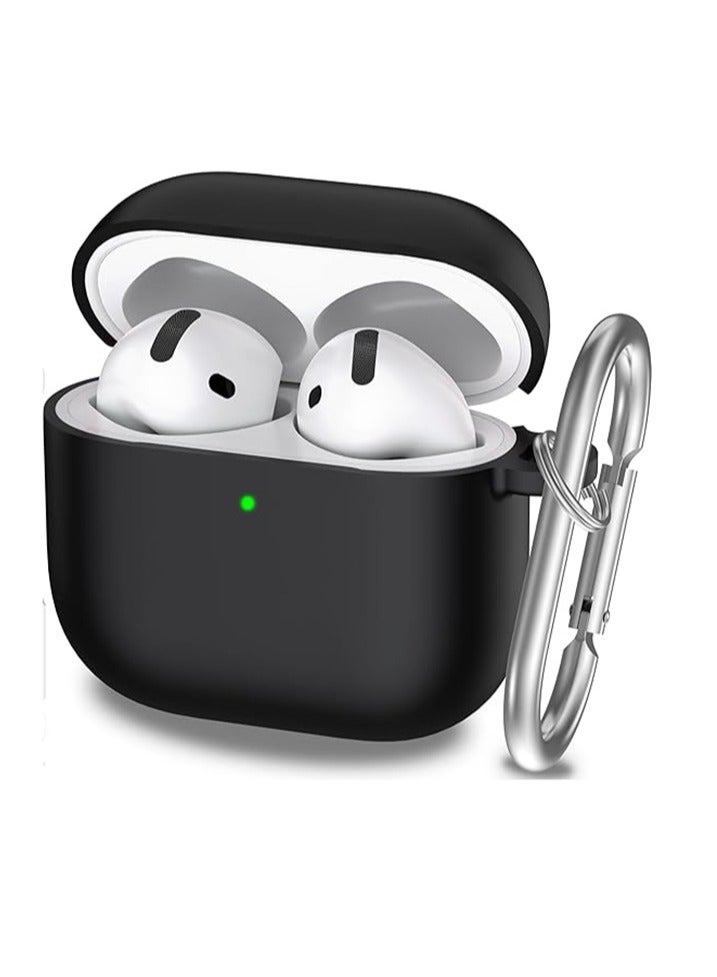 QIRG Silicone Protective Case Cover for AirPods 4/4ANC (2024) with Keychain (Black)