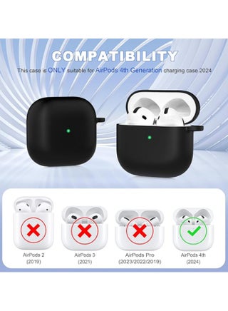 Silicone Protective  Case Cover  for AirPods 4/4ANC (2024) with Keychain (Black) - view 2
