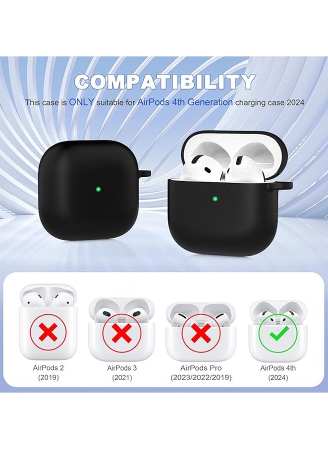 Generic - Silicone Protective  Case Cover  for AirPods 4/4ANC (2024) with Keychain (Black) - Image 1