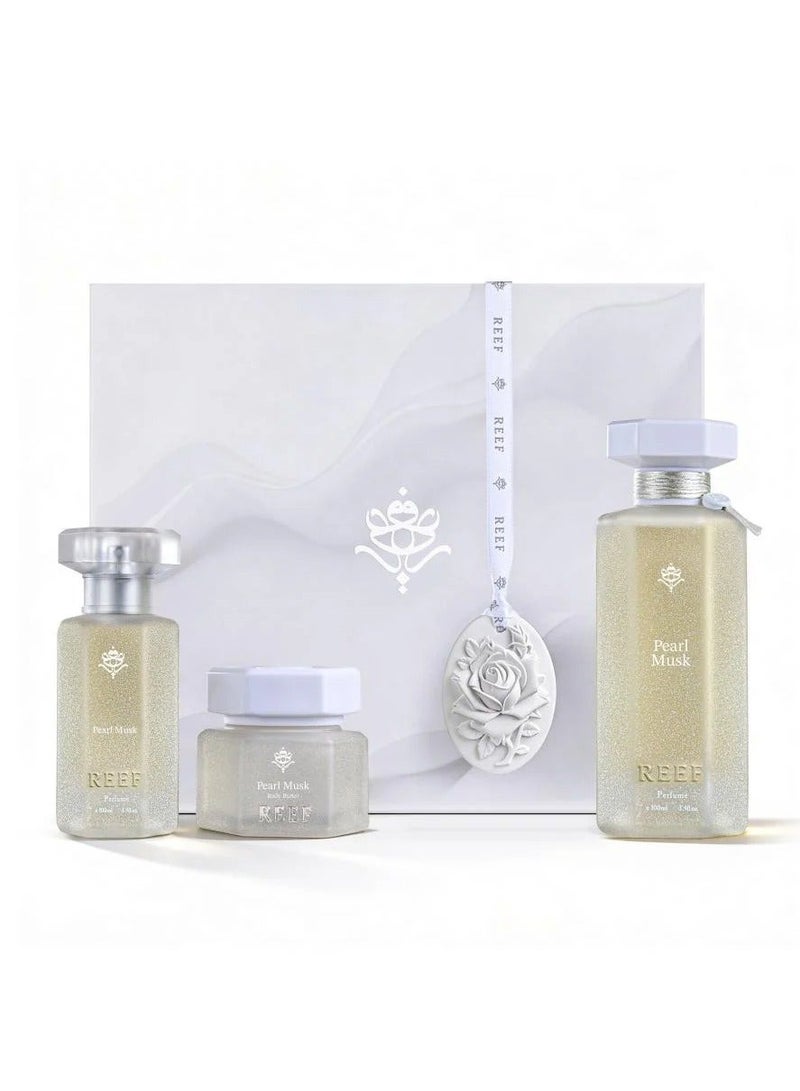 Reef Pearl Musk Collection Gift Set – Pearl Musk Perfume 100ml + Hair Perfume 50ml + Body Butter 50g - Image 1