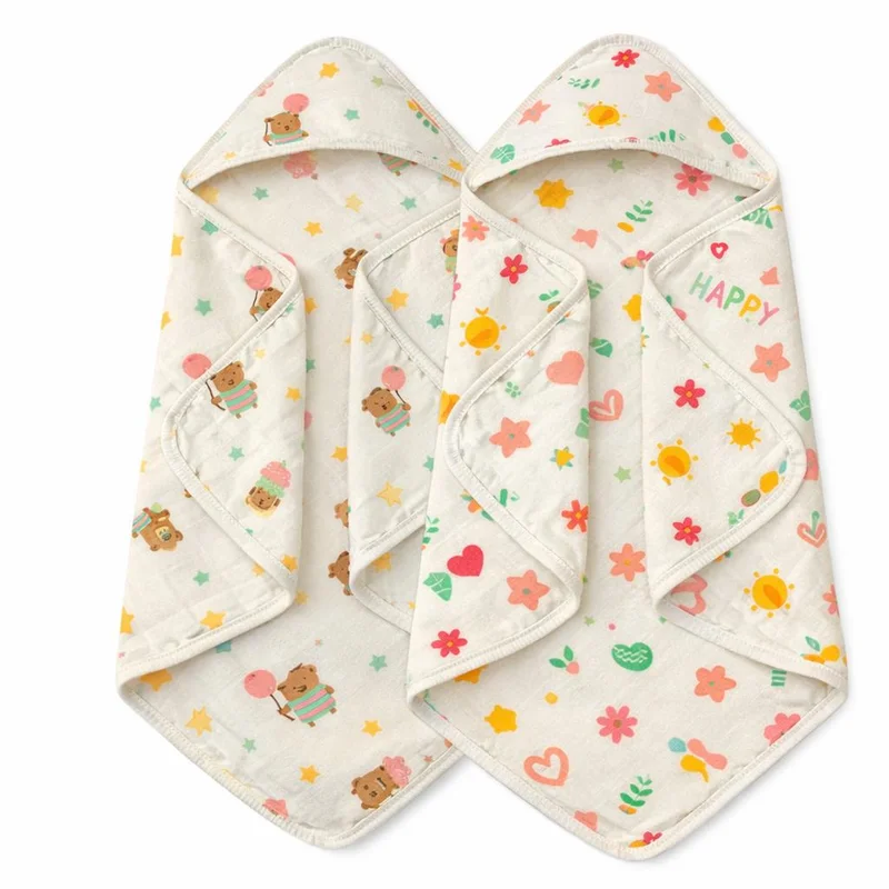 تامي تومي منشفة أطفال حديثي الولادة بغطاء رأس من قطن الموسلين – عبوة من قطعتي