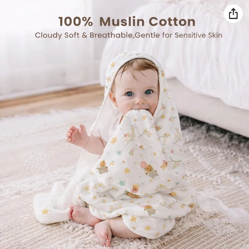 TUMMY  TUMMY New Born Baby Muslin Hooded Towel Pack of 2  | Best Price UAE