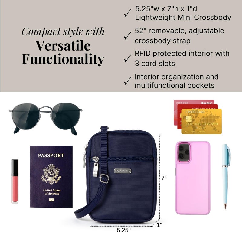 Baggallini Women's Essential Mini Crossbody Bag, Cadet Navy - Image 3