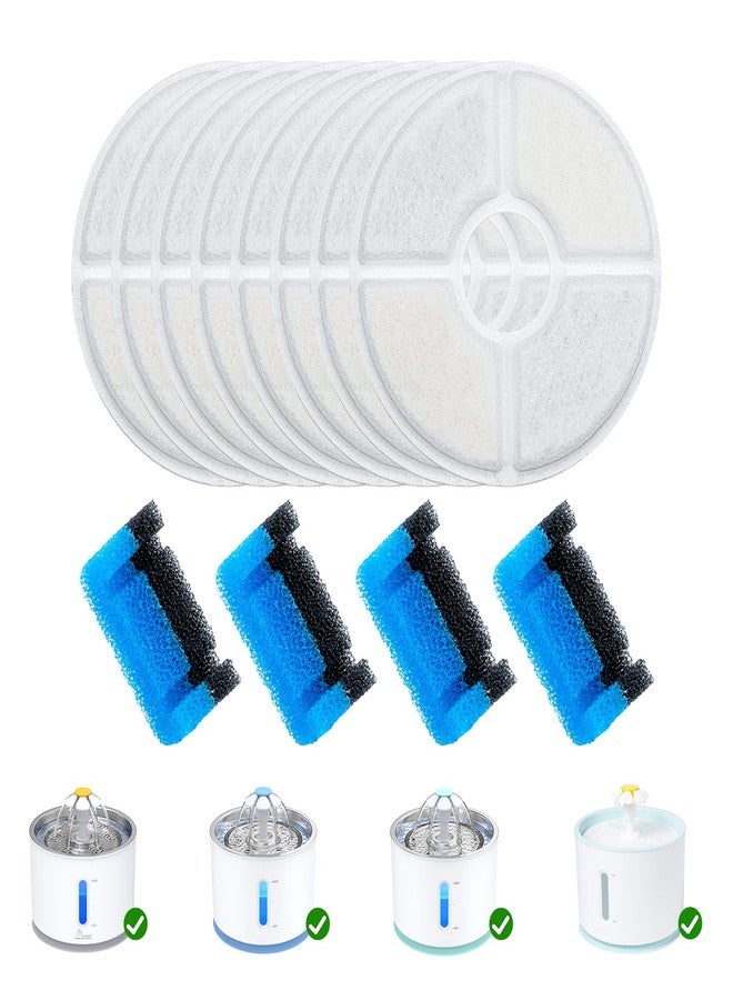 Wonder Creature Cat Water Fountain Filter Replacement, 8 Round Carbon Filters and 4 Upgraded Pre-Filter Sponges for Round Stainless Steel Top Cat Fountain - Image 1