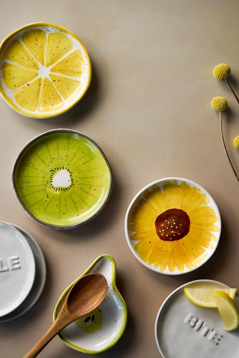 DEMDACO Decorative Serving Dining Dish Appetizer Plate 5 Inch Ceramic Stoneware Lemon - Image 4