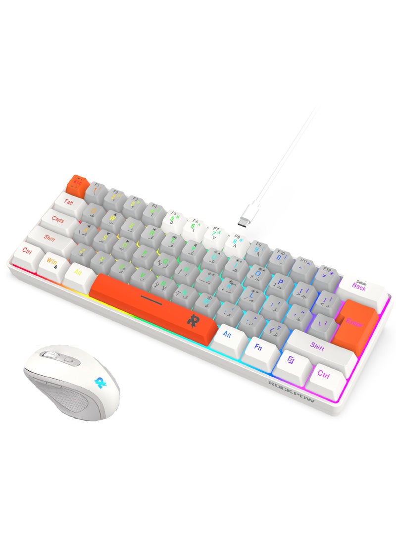 Arabic English 2.4G Wireless Gaming Keyboard and Mouse Combo Include Mini 60% Mechanical Feel RGB Backlit Keyboard Ergonomic Vertical Feel Small Wireless Mouse - Image 1