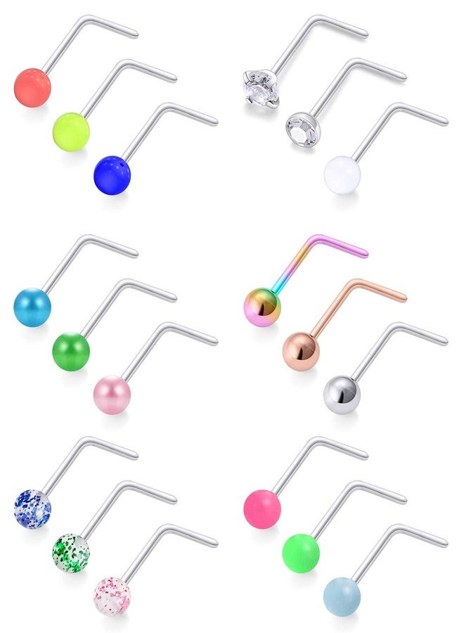 Cisyozi Glow in the Dark Nose Rings Studs Piercing Jewelry - Stainless Steel, L Shape, Pearl, 3mm - Image 1