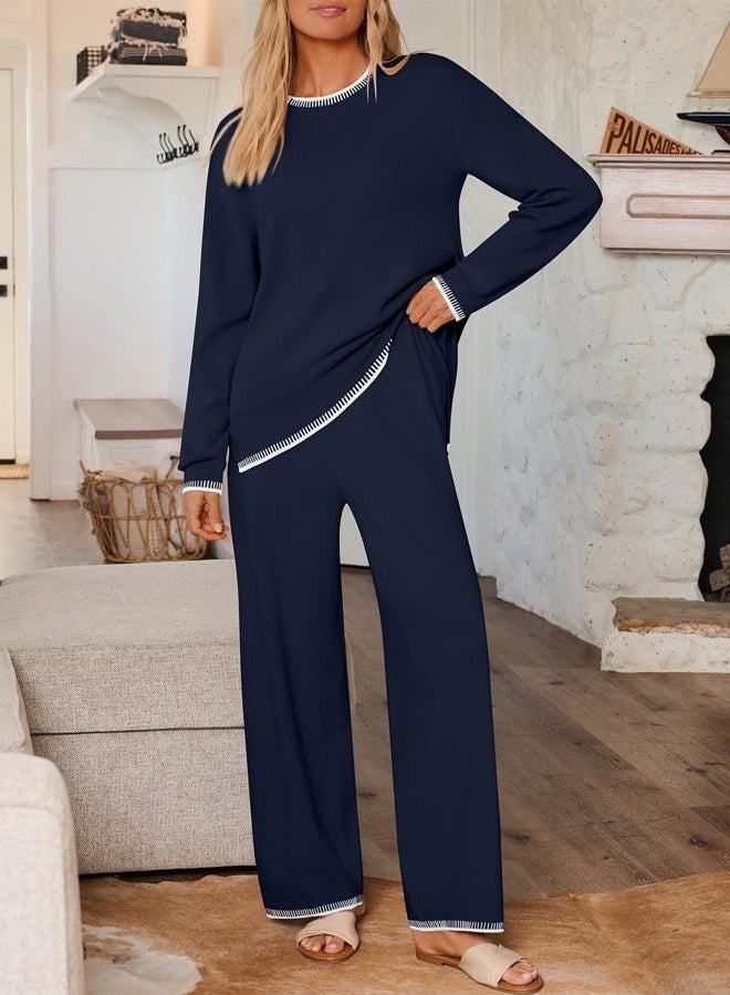 LILLUSORY 2 Piece Knit Lounge Sets Womens Matching Sweater Sets, Navy Blue, M - Image 2
