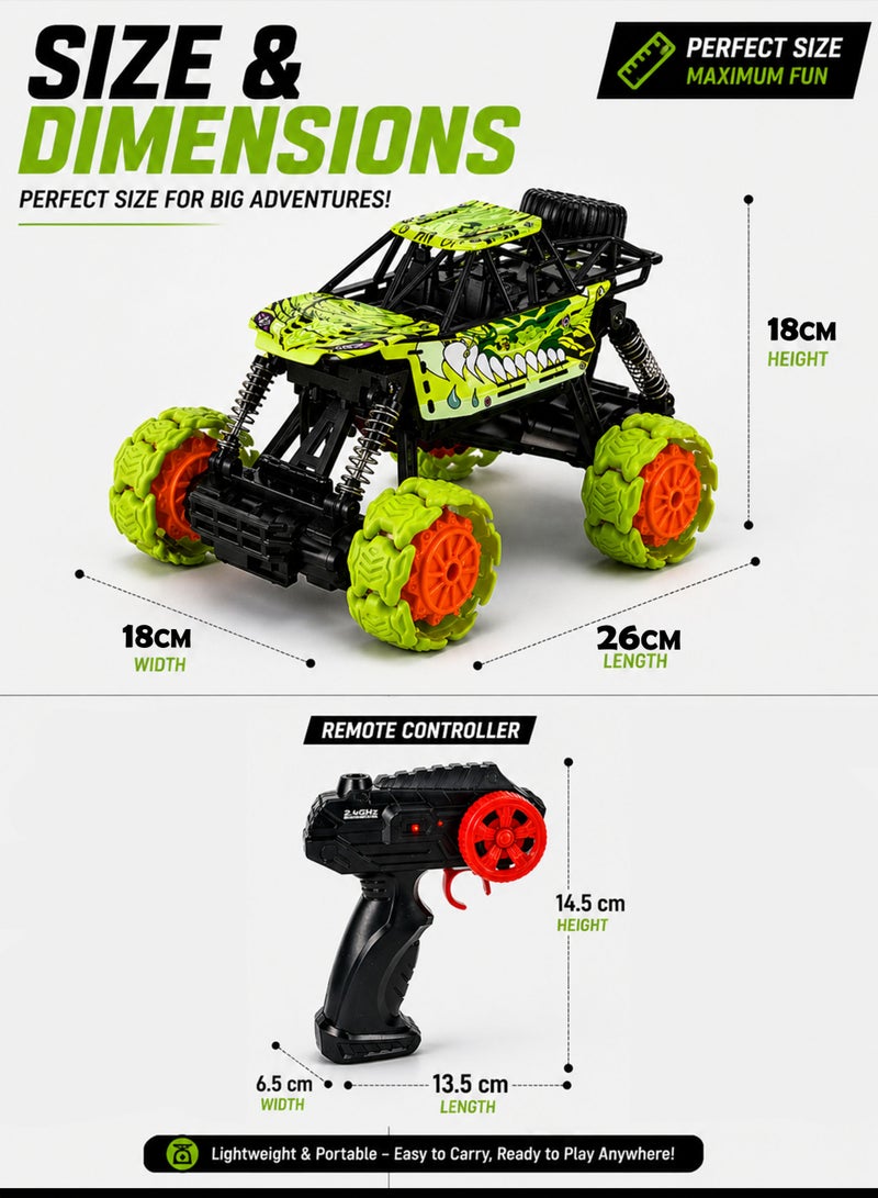 Funsterz 1:16 Scale RC Off Road Stunt Car 4WD All Terrain Remote Control Climbing Jeep for Kids with Transforming Wheels 360° Rotation Light Effects Shock Absorber Suspension 2.4GHz Wireless Controller 20M Control Range Rechargeable 7.4V 500mAh Battery USB Charging High Speed Rock Crawler Monster Truck Toy for Boys Girls Indoor Outdoor Play - Image 2