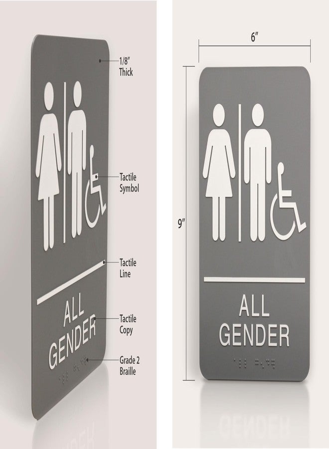 Headline Sign 9489 Wheelchair Accessible All Gender Restroom ADA Sign with Grade 2 Braille and Tactile Graphics, 6" x 9", Gray/White, Made in USA - Image 2