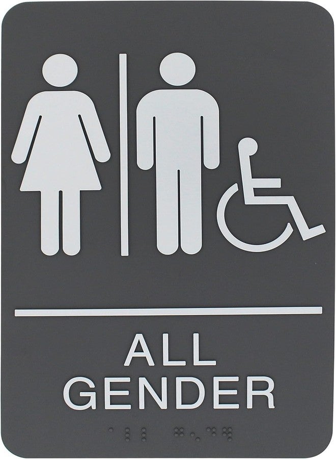 Headline Sign 9489 Wheelchair Accessible All Gender Restroom ADA Sign with Grade 2 Braille and Tactile Graphics, 6" x 9", Gray/White, Made in USA - Image 1