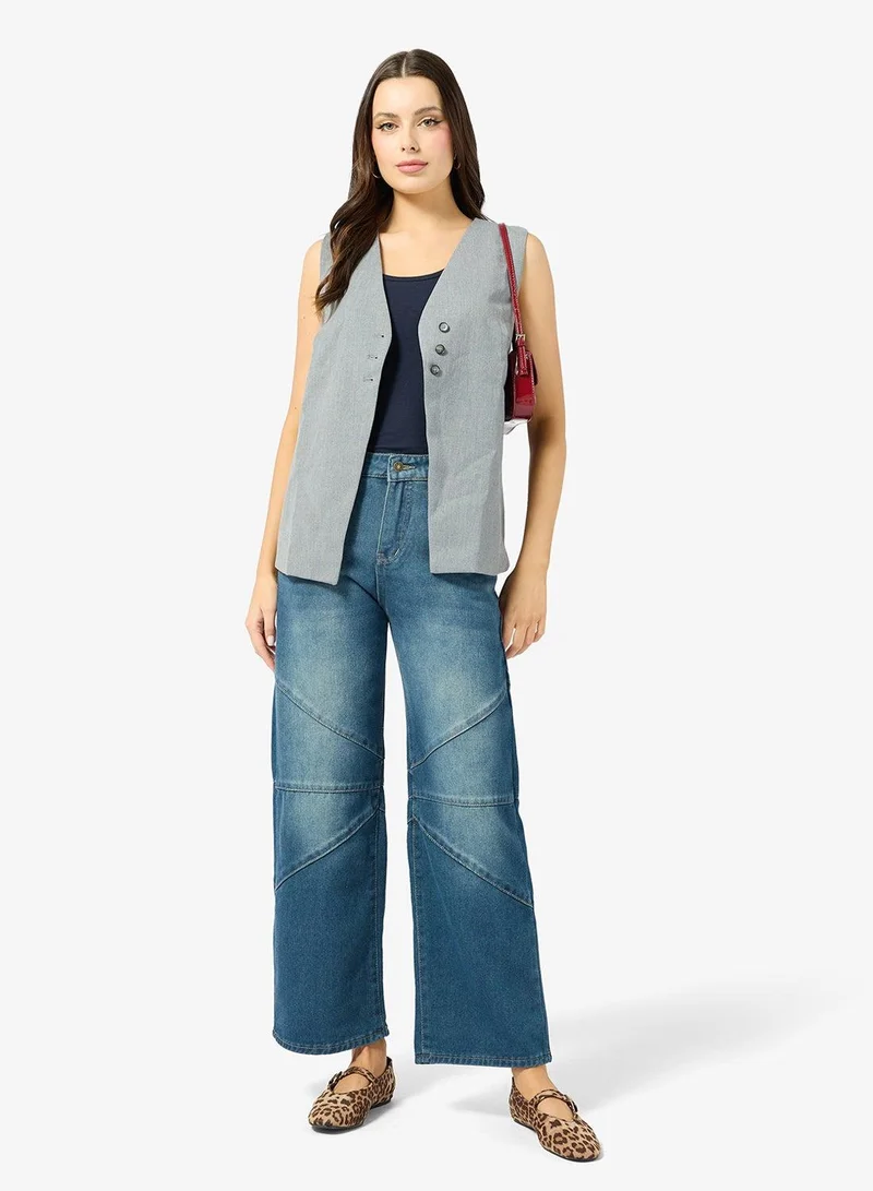 Ginger Blue/Black High Rise Barrel Leg Jeans for Women | Best Price UAE