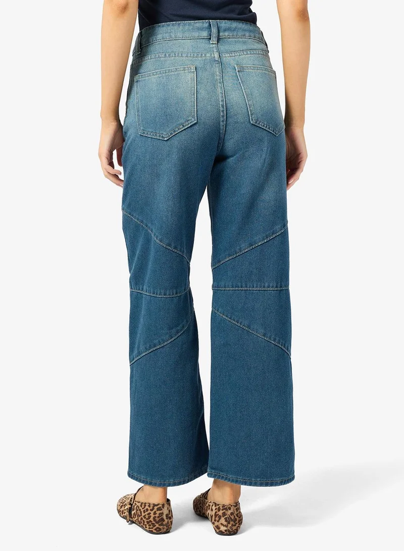 Ginger Blue/Black High Rise Barrel Leg Jeans for Women | Best Price UAE