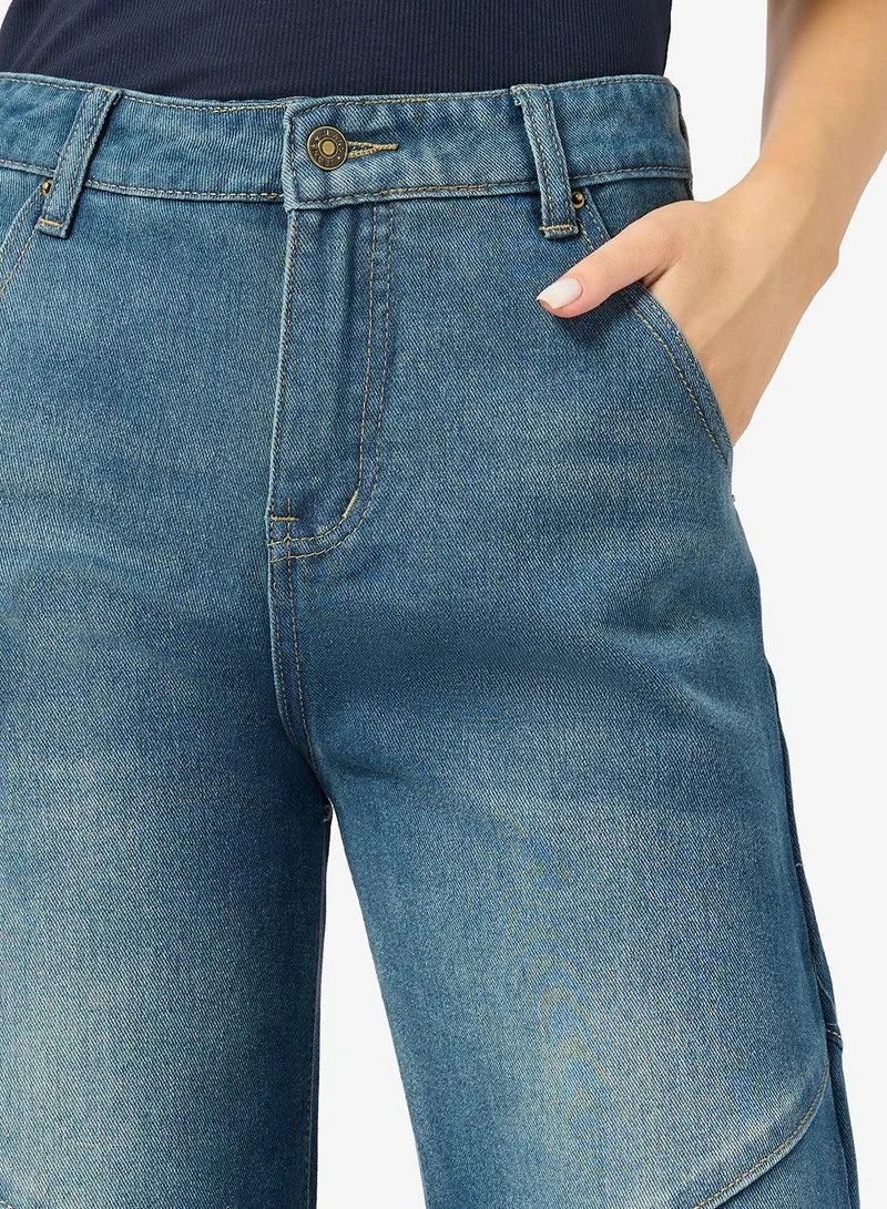 Ginger Blue/Black High Rise Barrel Leg Jeans for Women | Best Price UAE