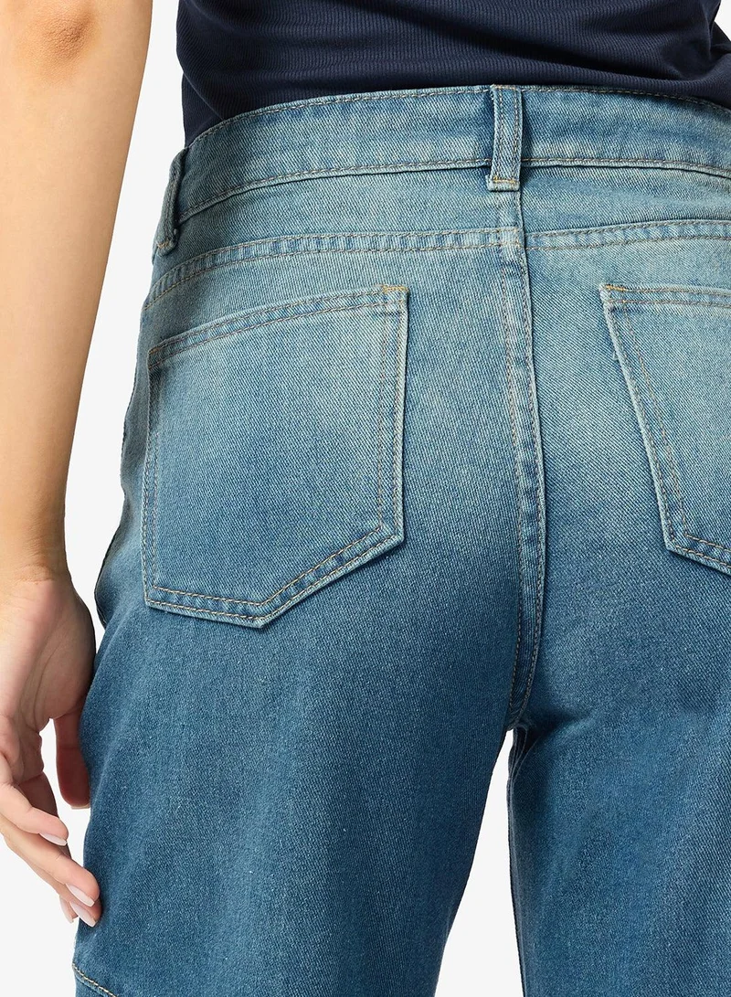 Ginger Blue/Black High Rise Barrel Leg Jeans for Women | Best Price UAE