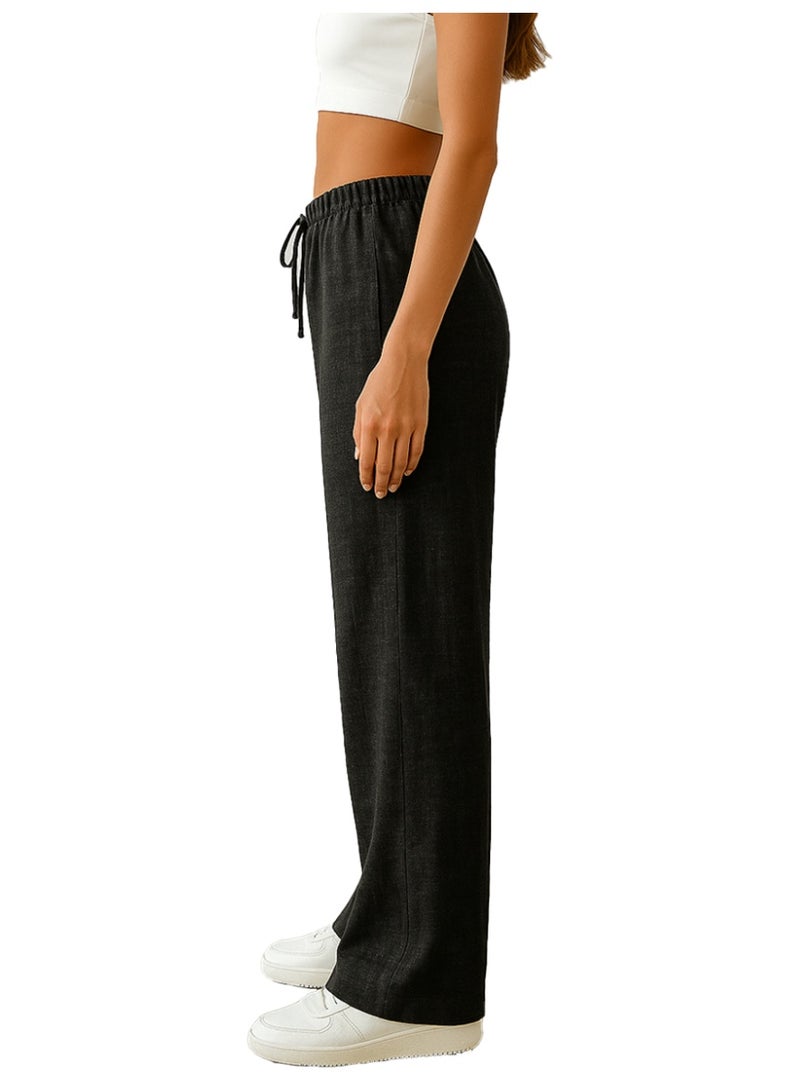 Nileton Wide Leg Linen Pants for women – Casual Loose Fit Trousers with Side Pockets & Elastic Drawstring Waist, Lightweight Summer Style - Image 2