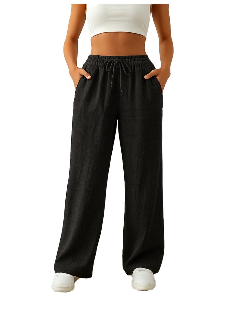 Nileton Wide Leg Linen Pants for women – Casual Loose Fit Trousers with Side Pockets & Elastic Drawstring Waist, Lightweight Summer Style - Image 1