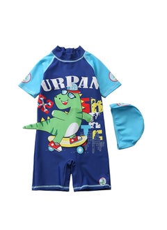 Royee Children's Little Dinosaur Swimsuit Long Sleeved One Piece Sun Proof Swimsuit With Hat For Height 70-120cm Boys  - Image 1