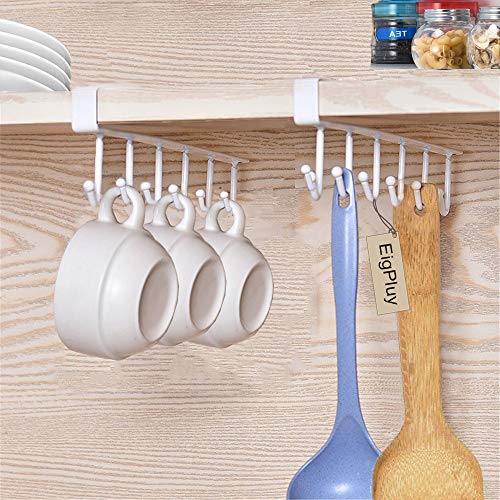 EigPluy 2pcs Mug Hooks Under Cabinet Cups Storage Hook Multifunction Self Adhesive Coffee Cups Holder Kitchen Utensil Ties Belts Scarf Hanging Rack,White - Image 5