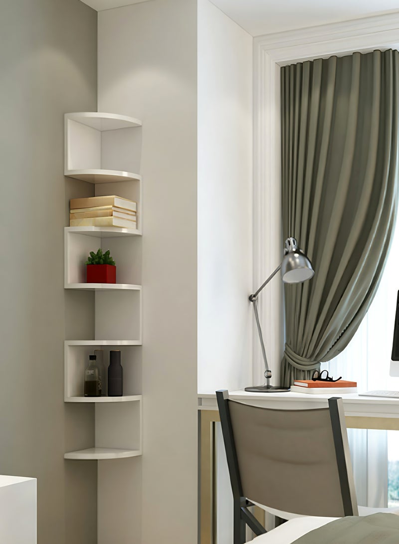 مارلا مول مكتبة زاوية مثبتة على الحائط رفوف نصف دائرية مكونة من خمس طبقات، موفرة للمساحة - رفوف عائمة مبتكرة وقوية، سهلة التجميع - توفر حلول تخزين حديثة وبسيطة للمنزل - Image 3