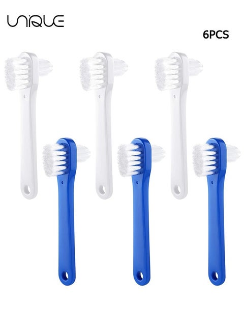 6 Pack Denture Cleaning Brush - Denture Dedicated Toothbrush - Dual Head Toothbrushes Hard Denture Cleaning Brush Multi-Layered Bristles Portable Denture Cleaning Tool - 2 Colors