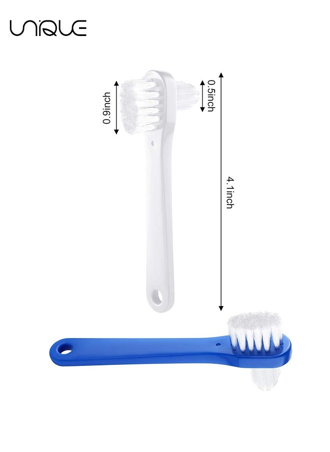 6 Pack Denture Cleaning Brush - Denture Dedicated Toothbrush - Dual Head Toothbrushes Hard Denture Cleaning Brush Multi-Layered Bristles Portable Denture Cleaning Tool - 2 Colors