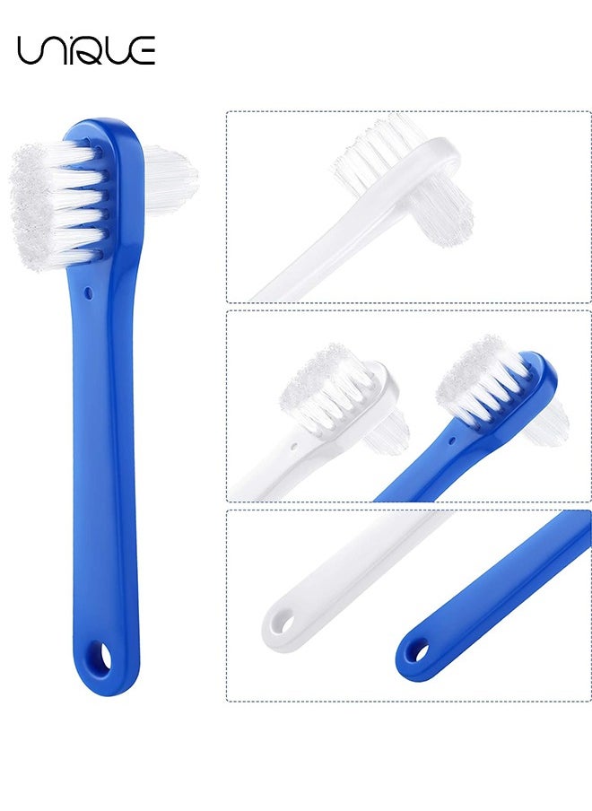 6 Pack Denture Cleaning Brush - Denture Dedicated Toothbrush - Dual Head Toothbrushes Hard Denture Cleaning Brush Multi-Layered Bristles Portable Denture Cleaning Tool - 2 Colors