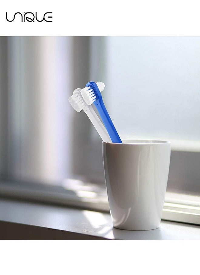 6 Pack Denture Cleaning Brush - Denture Dedicated Toothbrush - Dual Head Toothbrushes Hard Denture Cleaning Brush Multi-Layered Bristles Portable Denture Cleaning Tool - 2 Colors