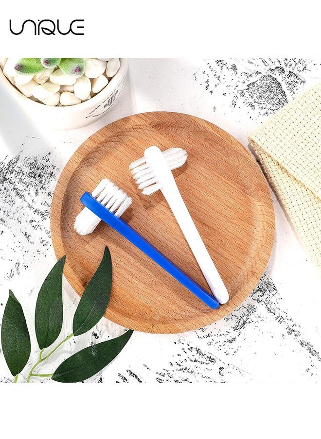 6 Pack Denture Cleaning Brush - Denture Dedicated Toothbrush - Dual Head Toothbrushes Hard Denture Cleaning Brush Multi-Layered Bristles Portable Denture Cleaning Tool - 2 Colors