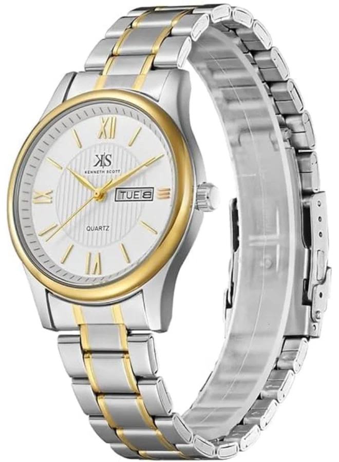 كينيث سكوت Kenneth Scott Men's Japanese Quartz Movement Watch, Analog Display and Bracelet Strap - K23029-TBTW, TT/Gld