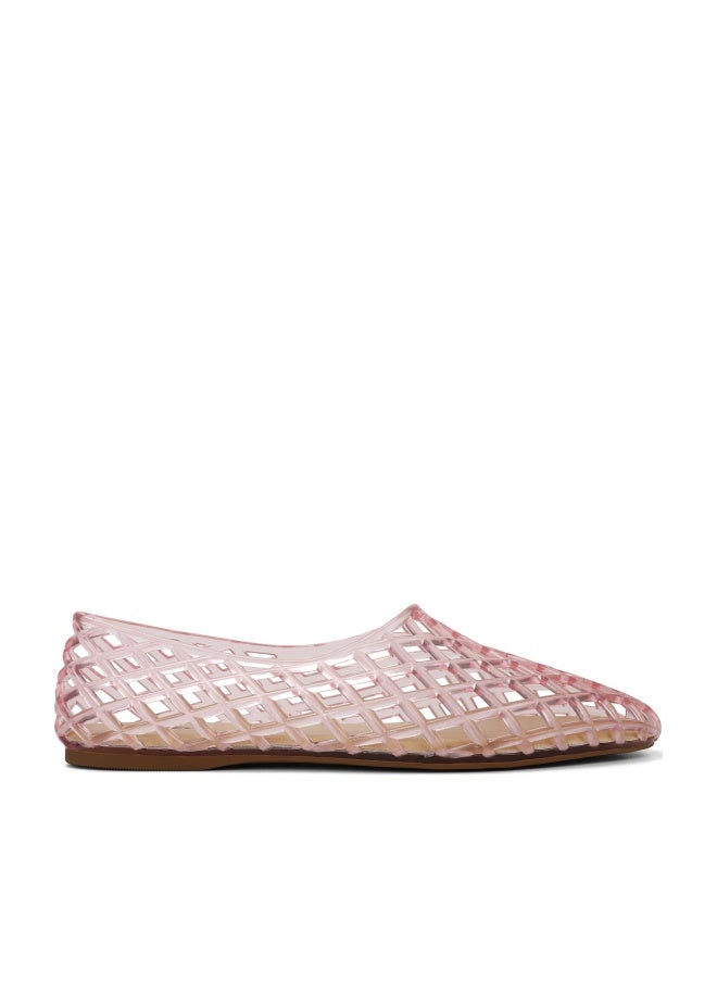 HEVA Women's Jelly Mesh Flats Breathable Clear Hollow Shoes Summer Beach Jellies Ballet Sandals(5 M US Pink) - Image 1