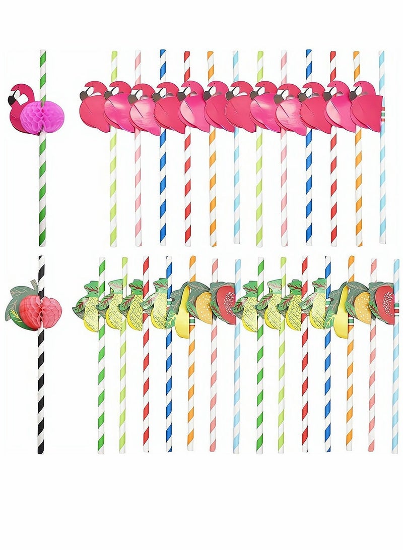 شو وو Drink Straws,100Pcs Flamingo Paper Straws Tropical Fruit Drinking Decorative for Summer Pool Wedding Beach Baby Birthday Party Decoration Supplies, 2 Style, 50 Pcs Per Style - Image 1