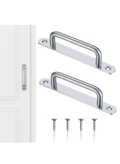 Y&D Door Handles, 2 Pcs Pull Push Handles with Metal Plates Stainless Steel Sliding Heavy Duty Handle Hardware for Cupboard Cabinet Garage Shed Barn Gate (160mm/6.29in)  - Image 1