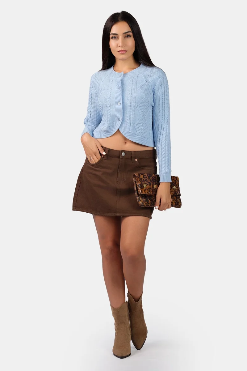 Virgio  Self Design Cotton Curved Hem Knitted Crop Cardigan for Women for Women | Best Price UAE