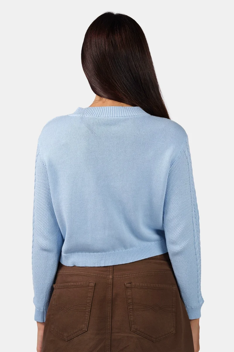 Virgio  Self Design Cotton Curved Hem Knitted Crop Cardigan for Women for Women | Best Price UAE