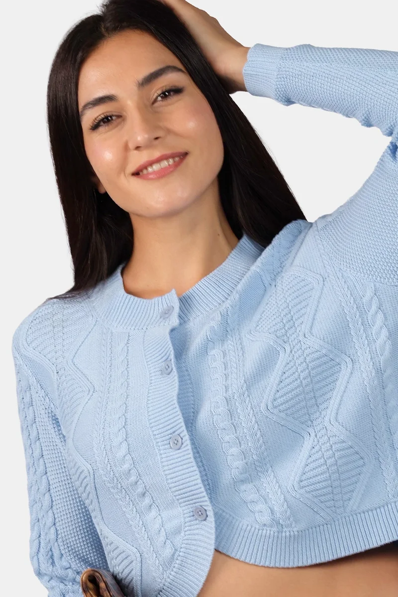 Virgio  Self Design Cotton Curved Hem Knitted Crop Cardigan for Women for Women | Best Price UAE