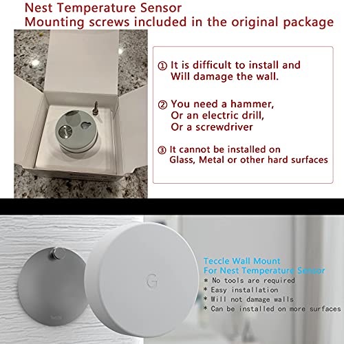 Teccle Wall Mount for Nest Temperature Thermostat Sensor 2 Pack No Hole Needed - Stainless Steel Bracket Plate for Google Nest Temperature Sensor - Mount to Any Smooth and Dry Surface - Image 5