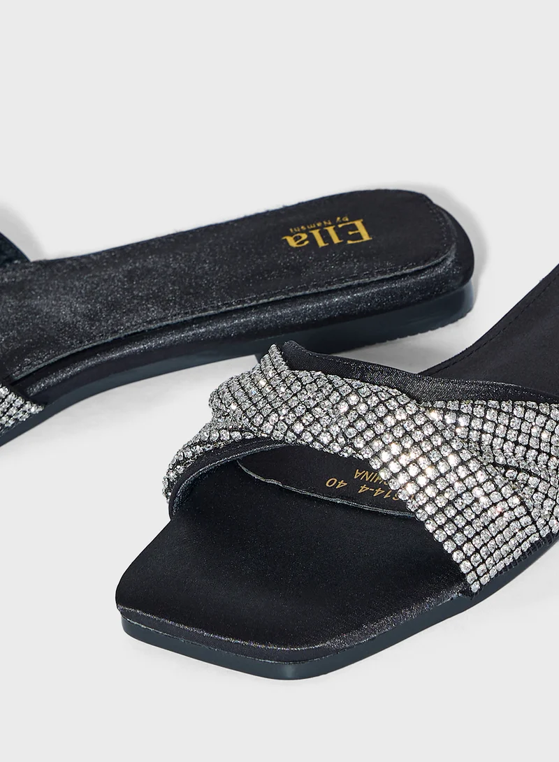 Ella Limited Edition Twisted  Pattern Diamante Flat Sandal