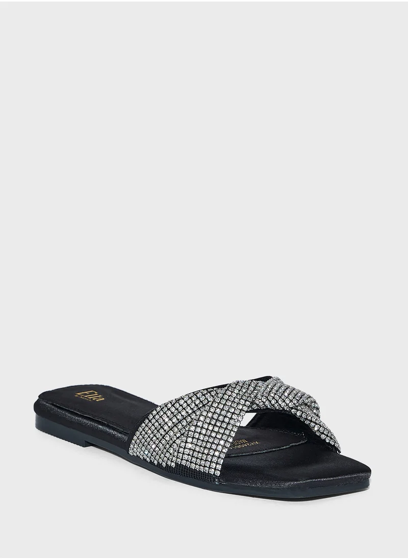 Ella Limited Edition Twisted  Pattern Diamante Flat Sandal