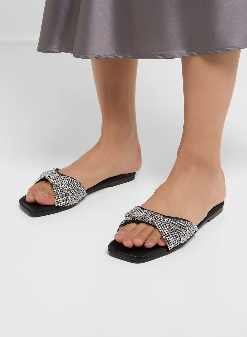 Ella Limited Edition Twisted  Pattern Diamante Flat Sandal